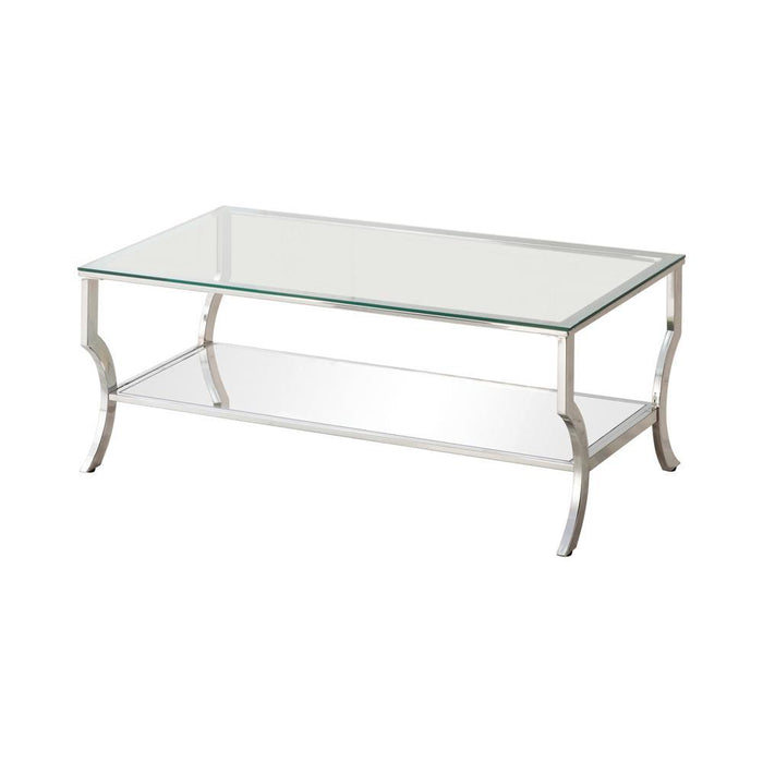 Saide Rectangular Coffee Table with Mirrored Shelf Chrome - VIP FURNITURE (NJ)