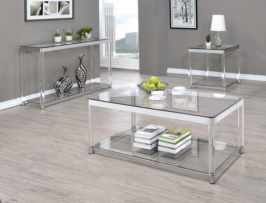 Anne End Table with Lower Shelf Chrome and Clear - VIP FURNITURE (NJ)
