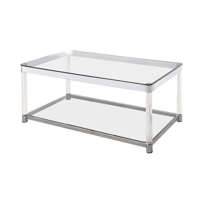 Anne Coffee Table with Lower Shelf Chrome and Clear - VIP FURNITURE (NJ)