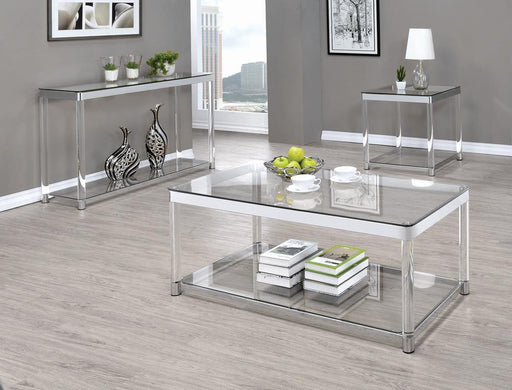 Anne Coffee Table with Lower Shelf Chrome and Clear - VIP FURNITURE (NJ)