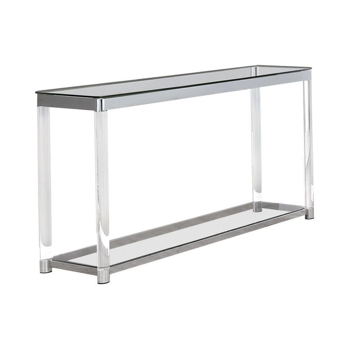 Anne Sofa Table with Lower Shelf Chrome and Clear - VIP FURNITURE (NJ)