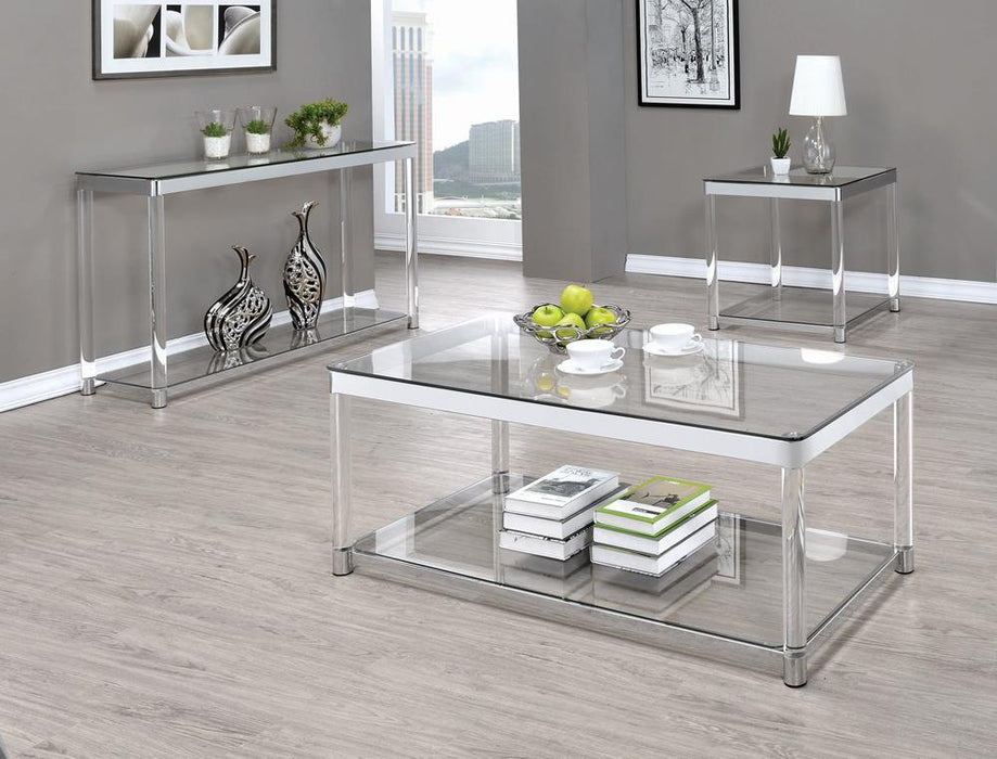 Anne Sofa Table with Lower Shelf Chrome and Clear - VIP FURNITURE (NJ)