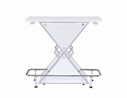 Atoka X-shaped Bar Unit with Wine Bottle Storage Glossy White - VIP FURNITURE (NJ)