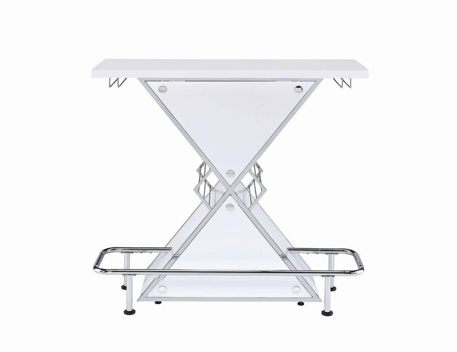 Atoka X-shaped Bar Unit with Wine Bottle Storage Glossy White - VIP FURNITURE (NJ)