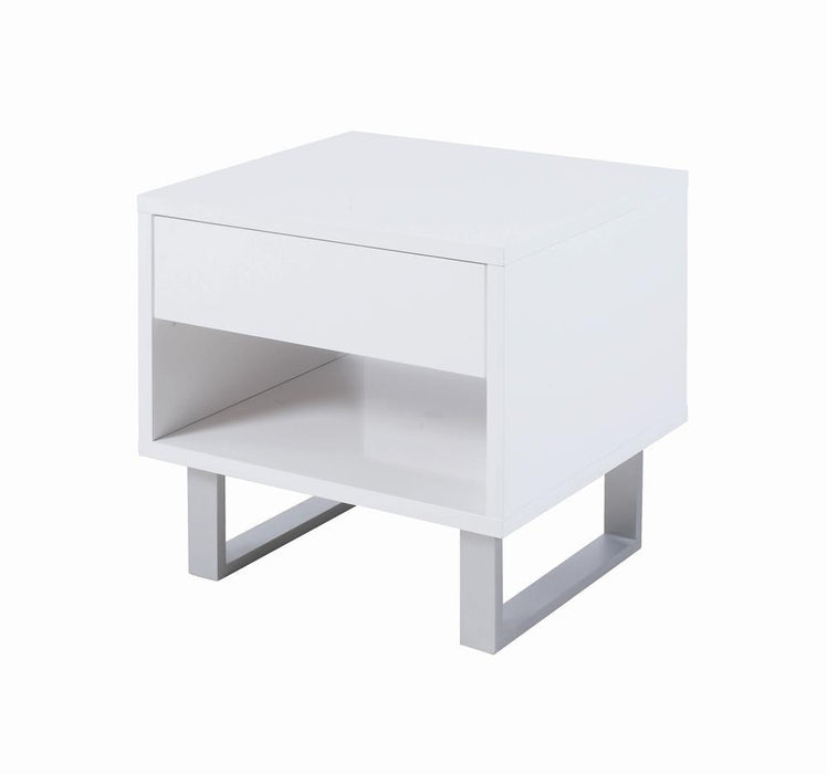 Atchison 1-drawer End Table High Glossy White - VIP FURNITURE (NJ)