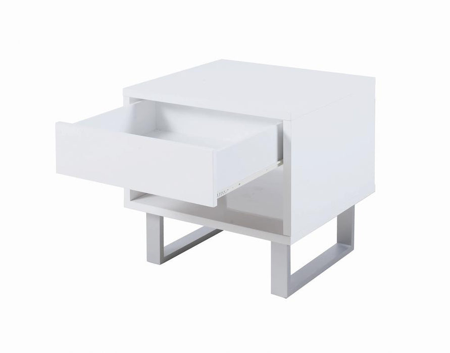Atchison 1-drawer End Table High Glossy White - VIP FURNITURE (NJ)