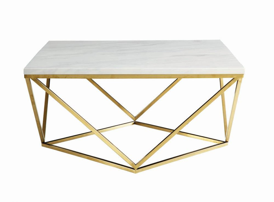 Meryl Square Coffee Table White and Gold - VIP FURNITURE (NJ)
