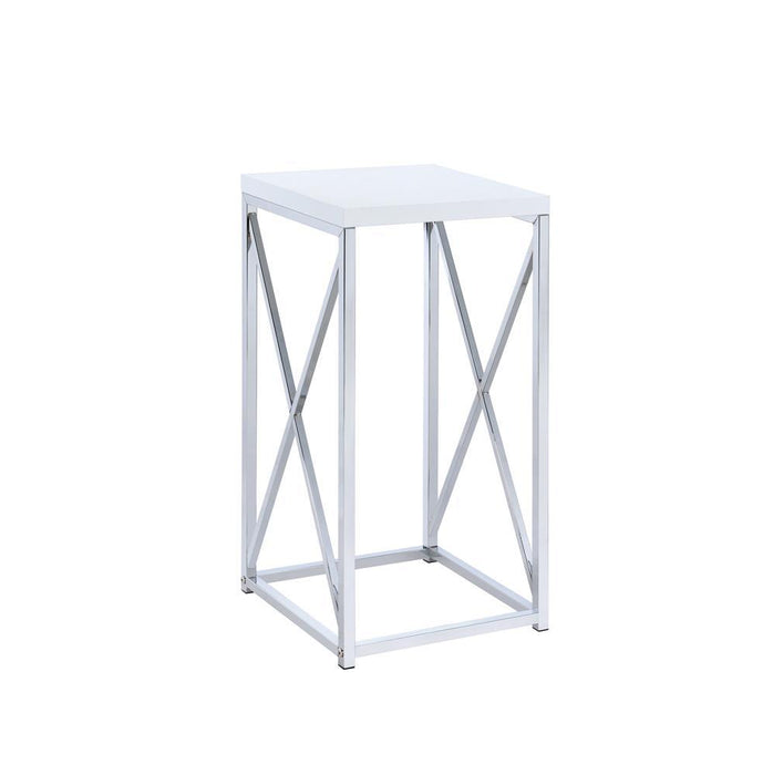 Edmund Accent Table with X-cross Glossy White and Chrome - VIP FURNITURE (NJ)