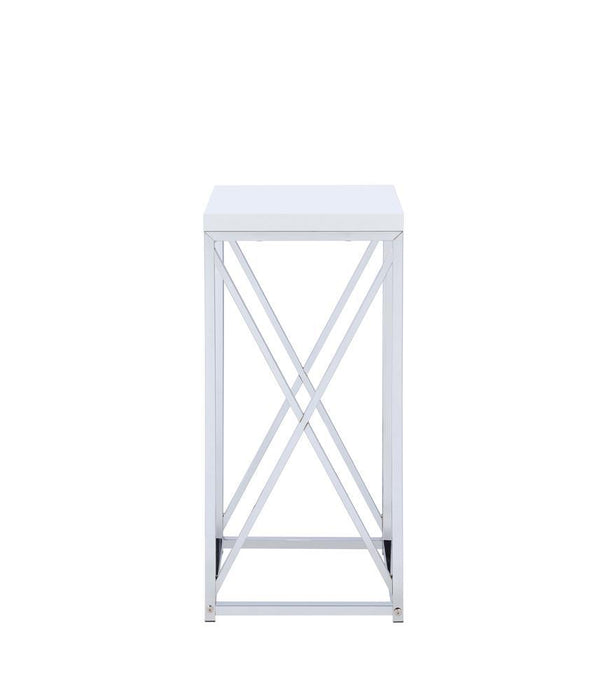 Edmund Accent Table with X-cross Glossy White and Chrome - VIP FURNITURE (NJ)