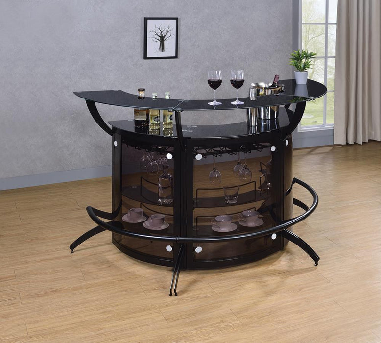 Dallas 2-shelf Home Bar Smoked and Black Glass - VIP FURNITURE (NJ)