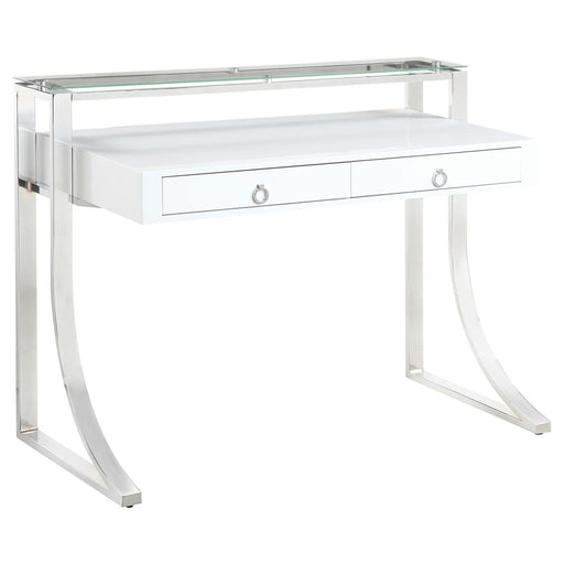 Gemma 2-drawer Writing Desk Glossy White and Chrome - VIP FURNITURE (NJ)