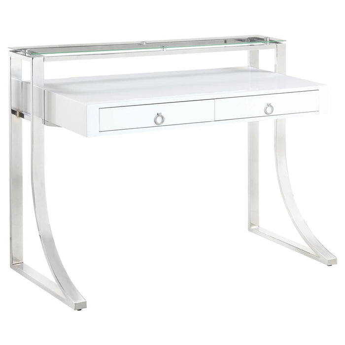 Gemma 2-drawer Writing Desk Glossy White and Chrome - VIP FURNITURE (NJ)