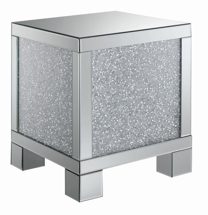 Gillian Square End Table Silver and Clear Mirror - VIP FURNITURE (NJ)