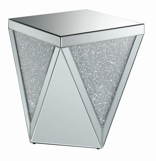 Amore Square End Table with Triangle Detailing Silver and Clear Mirror - VIP FURNITURE (NJ)