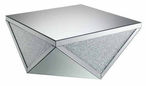 Amore Square Coffee Table with Triangle Detailing Silver and Clear Mirror - VIP FURNITURE (NJ)