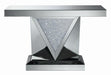 Amore Rectangular Sofa Table with Triangle Detailing Silver and Clear Mirror - VIP FURNITURE (NJ)