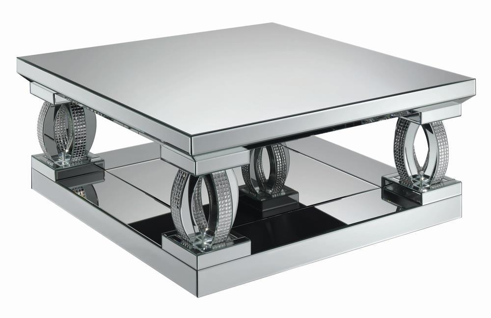 Amalia Square Coffee Table with Lower Shelf Clear Mirror - VIP FURNITURE (NJ)
