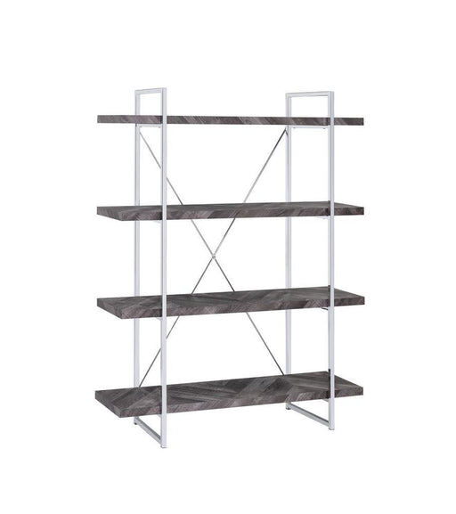 Grimma 4-shelf Bookcase Rustic Grey Herringbone - VIP FURNITURE (NJ)