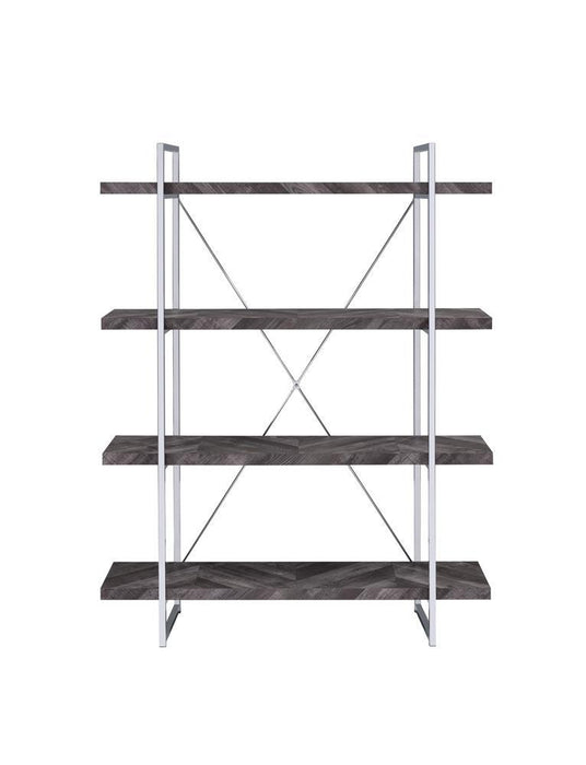 Grimma 4-shelf Bookcase Rustic Grey Herringbone - VIP FURNITURE (NJ)