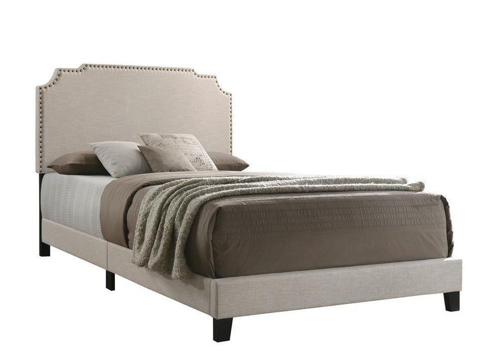 Tamarac Upholstered Nailhead Queen Bed Beige - VIP FURNITURE (NJ)