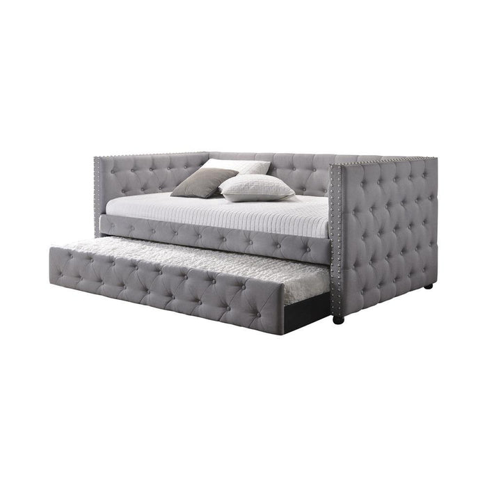 Mockern Tufted Upholstered Daybed with Trundle Grey - VIP FURNITURE (NJ)
