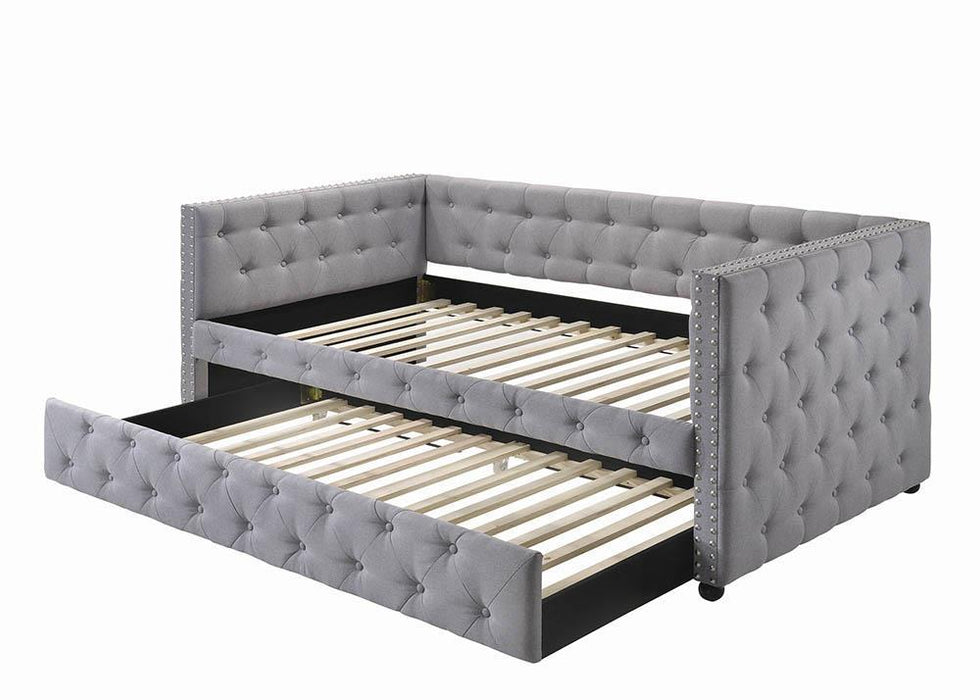 Mockern Tufted Upholstered Daybed with Trundle Grey - VIP FURNITURE (NJ)
