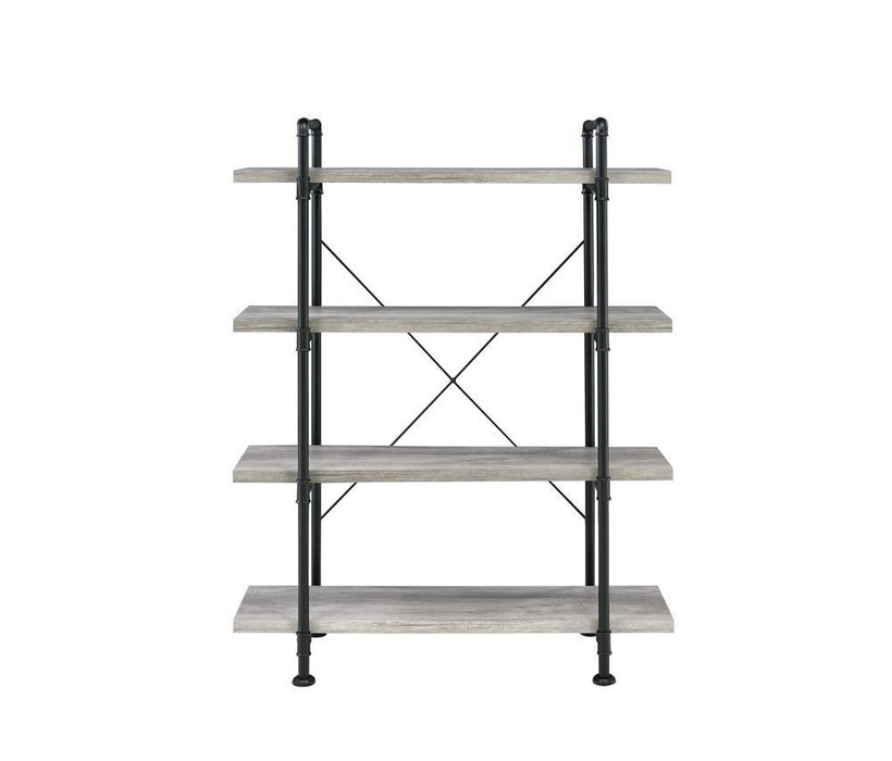 Delray 4-tier Open Shelving Bookcase Grey Driftwood and Black - VIP FURNITURE (NJ)