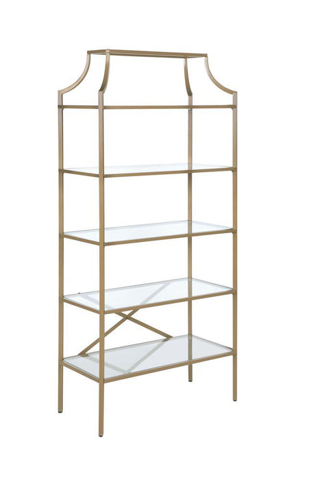 Serena 5-tier Tempered Glass Shelves Bookcase Matte Gold - VIP FURNITURE (NJ)