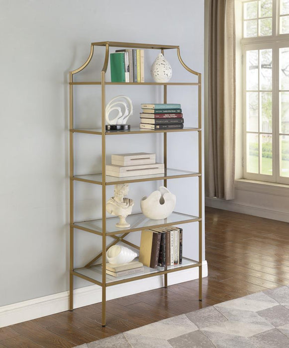 Serena 5-tier Tempered Glass Shelves Bookcase Matte Gold - VIP FURNITURE (NJ)