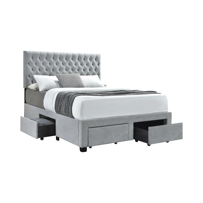 Queen 4-drawer Button Tufted Storage Bed Light Grey VIP Coaster Z2 Premium