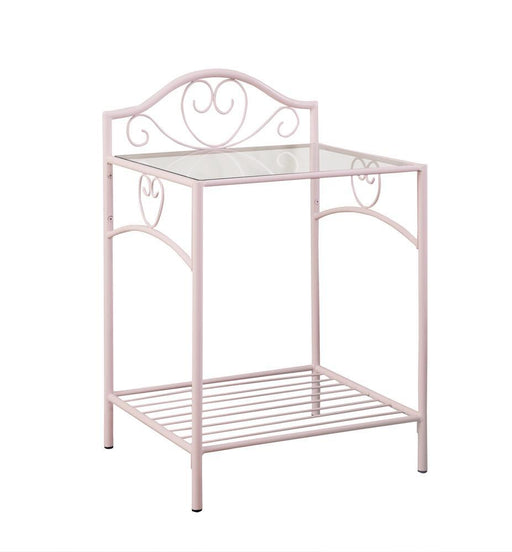 Massi 1-shelf Nightstand with Glass Top Powder Pink - VIP FURNITURE (NJ)