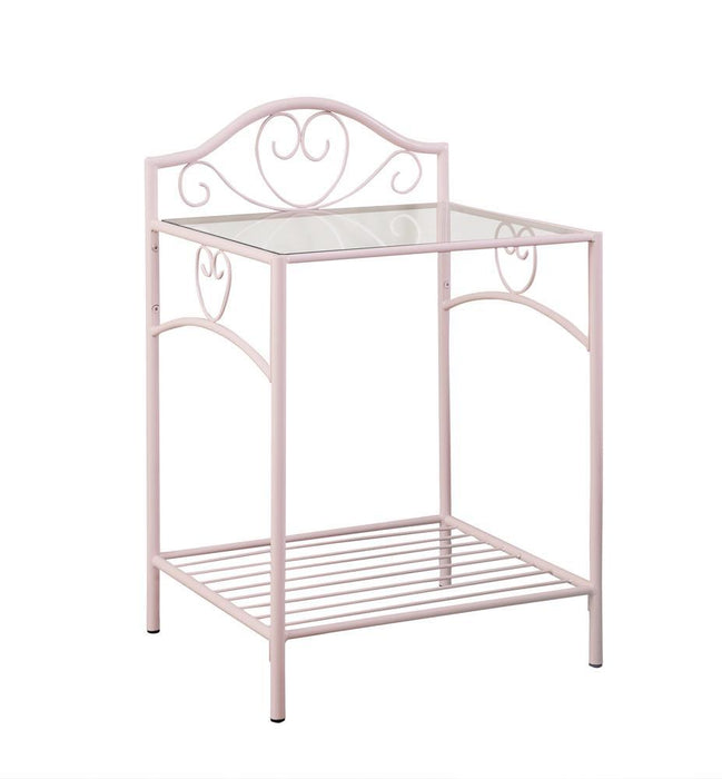 Massi 1-shelf Nightstand with Glass Top Powder Pink - VIP FURNITURE (NJ)