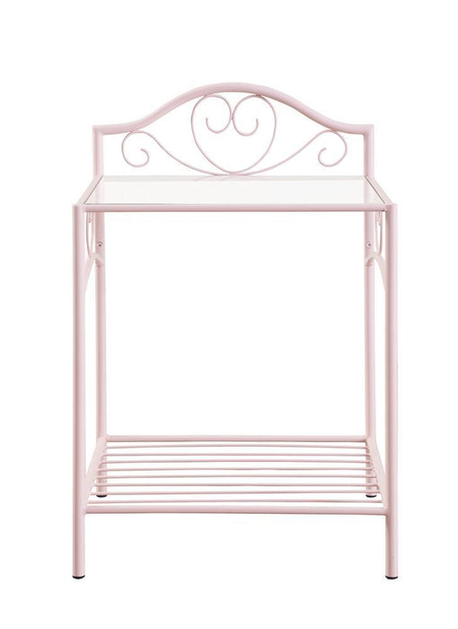 Massi 1-shelf Nightstand with Glass Top Powder Pink - VIP FURNITURE (NJ)