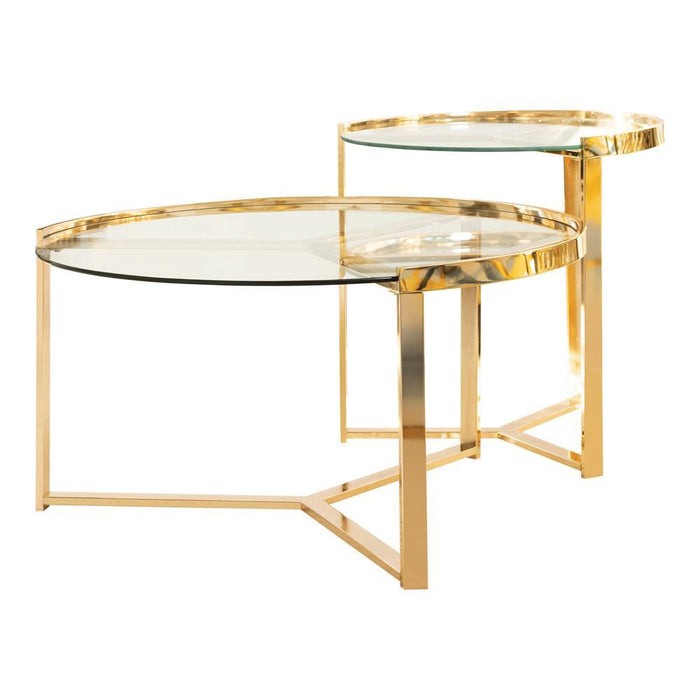Delia 2-piece Round Nesting Table Clear and Gold - VIP FURNITURE (NJ)