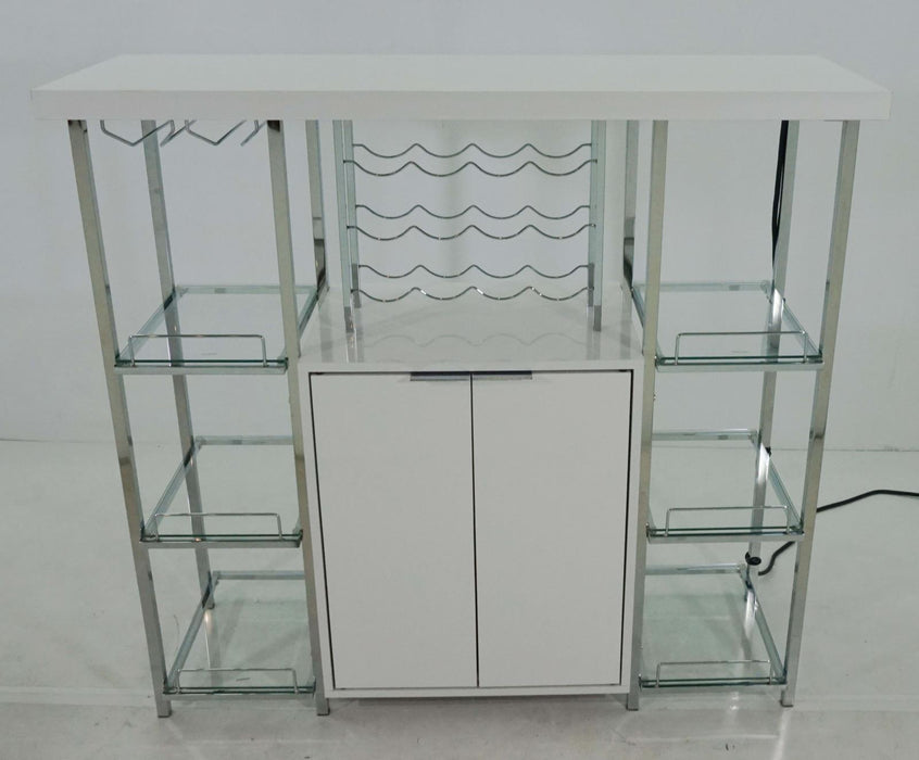 Gallimore 2-door Bar Cabinet with Glass Shelf High Glossy White and Chrome - VIP FURNITURE (NJ)