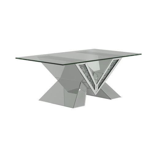 Taffeta V-shaped Coffee Table with Glass Top Silver - VIP FURNITURE (NJ)