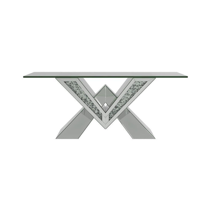 Taffeta V-shaped Coffee Table with Glass Top Silver - VIP FURNITURE (NJ)