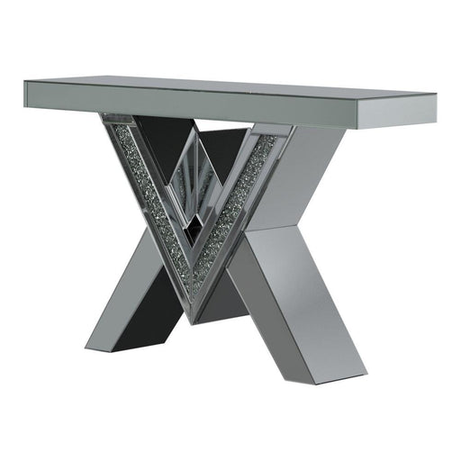 Taffeta V-shaped Sofa Table with Glass Top Silver - VIP FURNITURE (NJ)