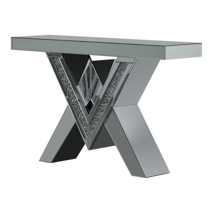 Taffeta V-shaped Sofa Table with Glass Top Silver - VIP FURNITURE (NJ)