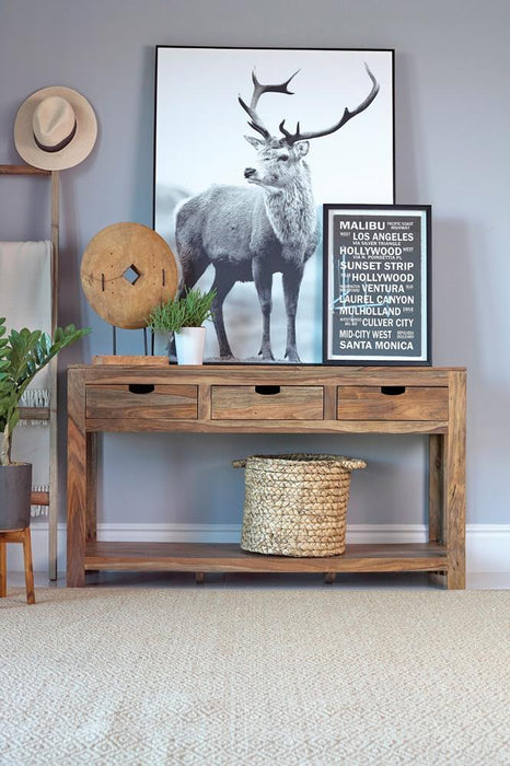 Esther 3-drawer Storage Console Table Natural Sheesham - VIP FURNITURE (NJ)