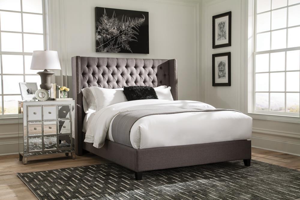 Bancroft Demi-wing Upholstered Queen Bed Grey - VIP FURNITURE (NJ)