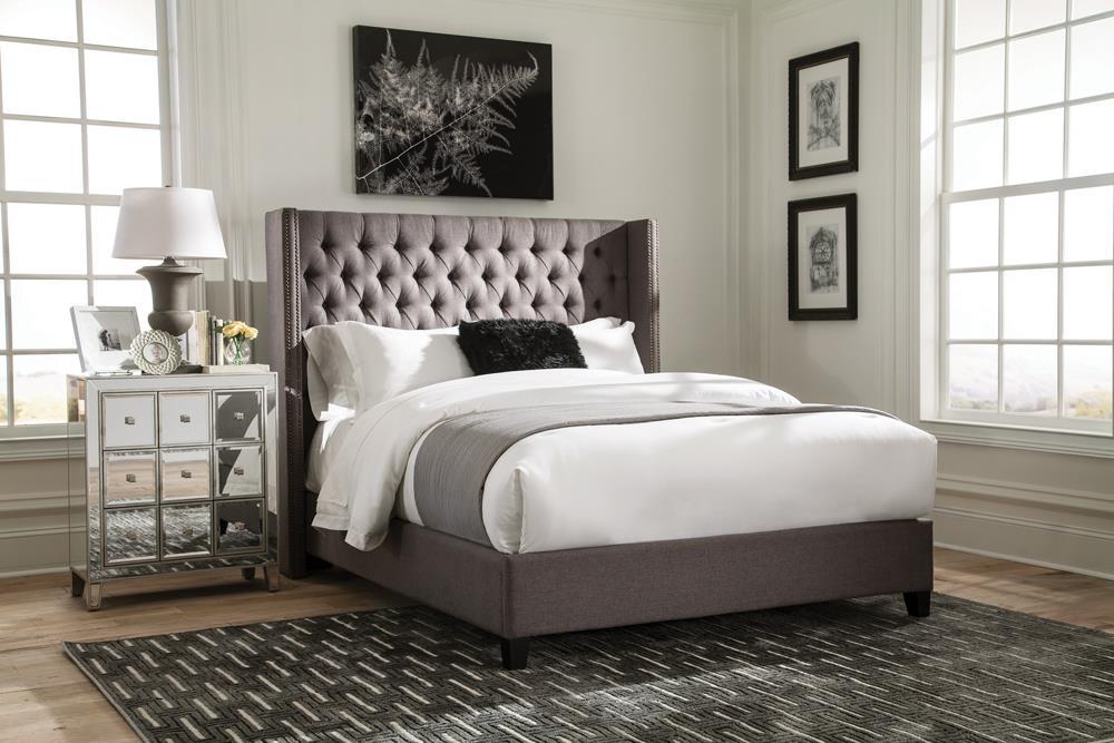 Bancroft Demi-wing Upholstered Eastern King Bed Grey - VIP FURNITURE (NJ)