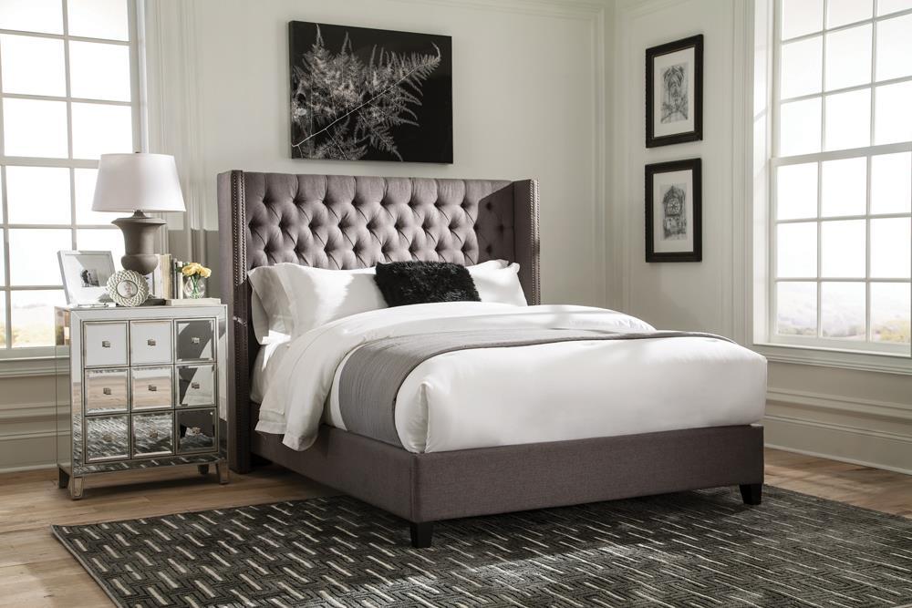 Bancroft Demi-wing Upholstered California King Bed Grey - VIP FURNITURE (NJ)
