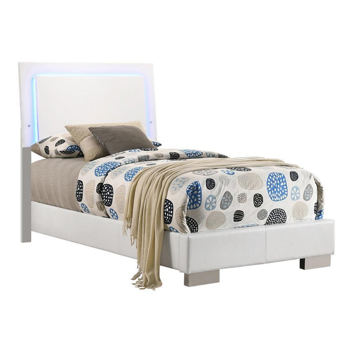 Felicity Twin Panel Bed with LED Lighting Glossy White - VIP FURNITURE (NJ)