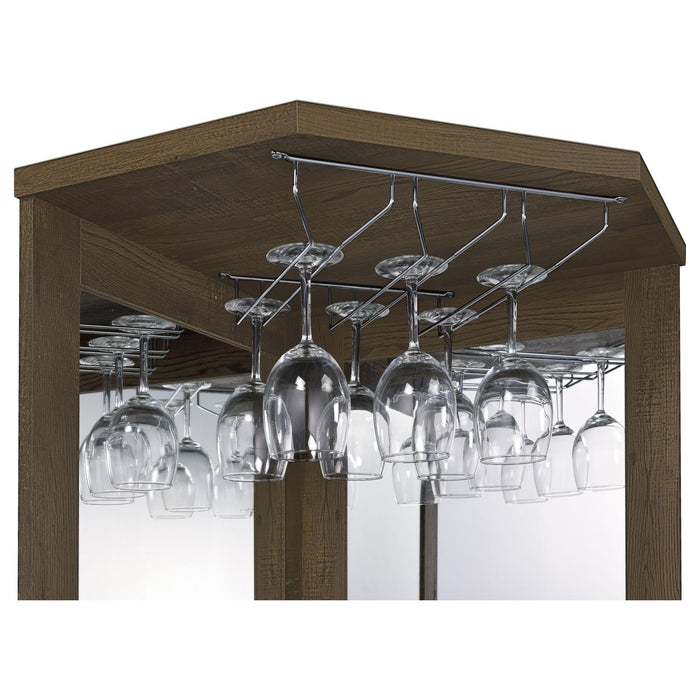 Alviso Corner Bar Cabinet with Stemware Rack Rustic Oak - VIP FURNITURE (NJ)