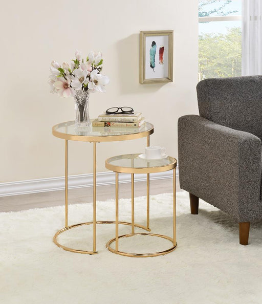 Maylin 2-piece Round Glass Top Nesting Tables Gold - VIP FURNITURE (NJ)
