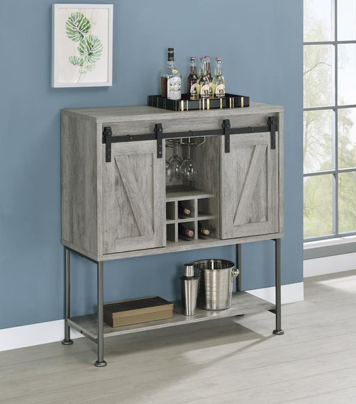 Claremont Sliding Door Bar Cabinet with Lower Shelf Grey Driftwood - VIP FURNITURE (NJ)