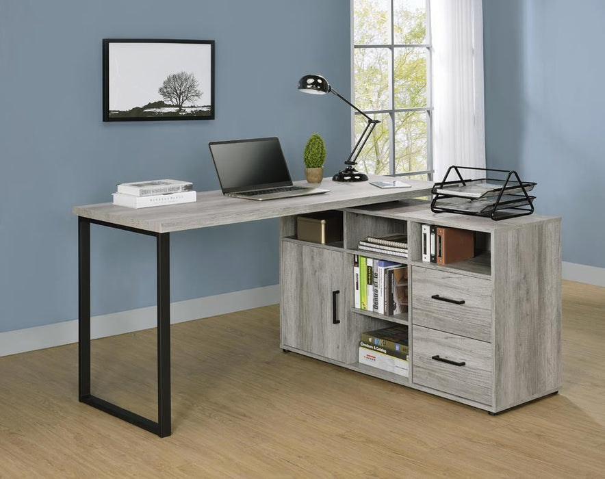 Hertford L-shape Office Desk with Storage Grey Driftwood - VIP FURNITURE (NJ)