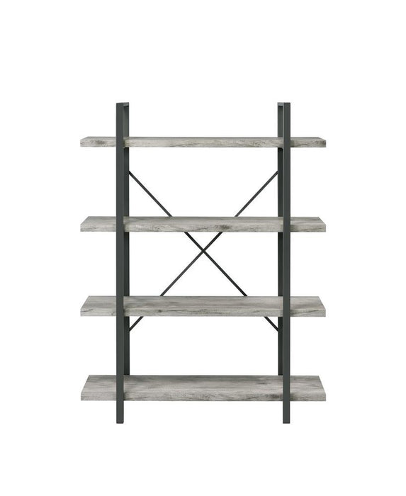 Cole 4-Shelf Bookcase Grey Driftwood and Gunmetal - VIP FURNITURE (NJ)