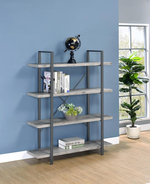 Cole 4-Shelf Bookcase Grey Driftwood and Gunmetal - VIP FURNITURE (NJ)